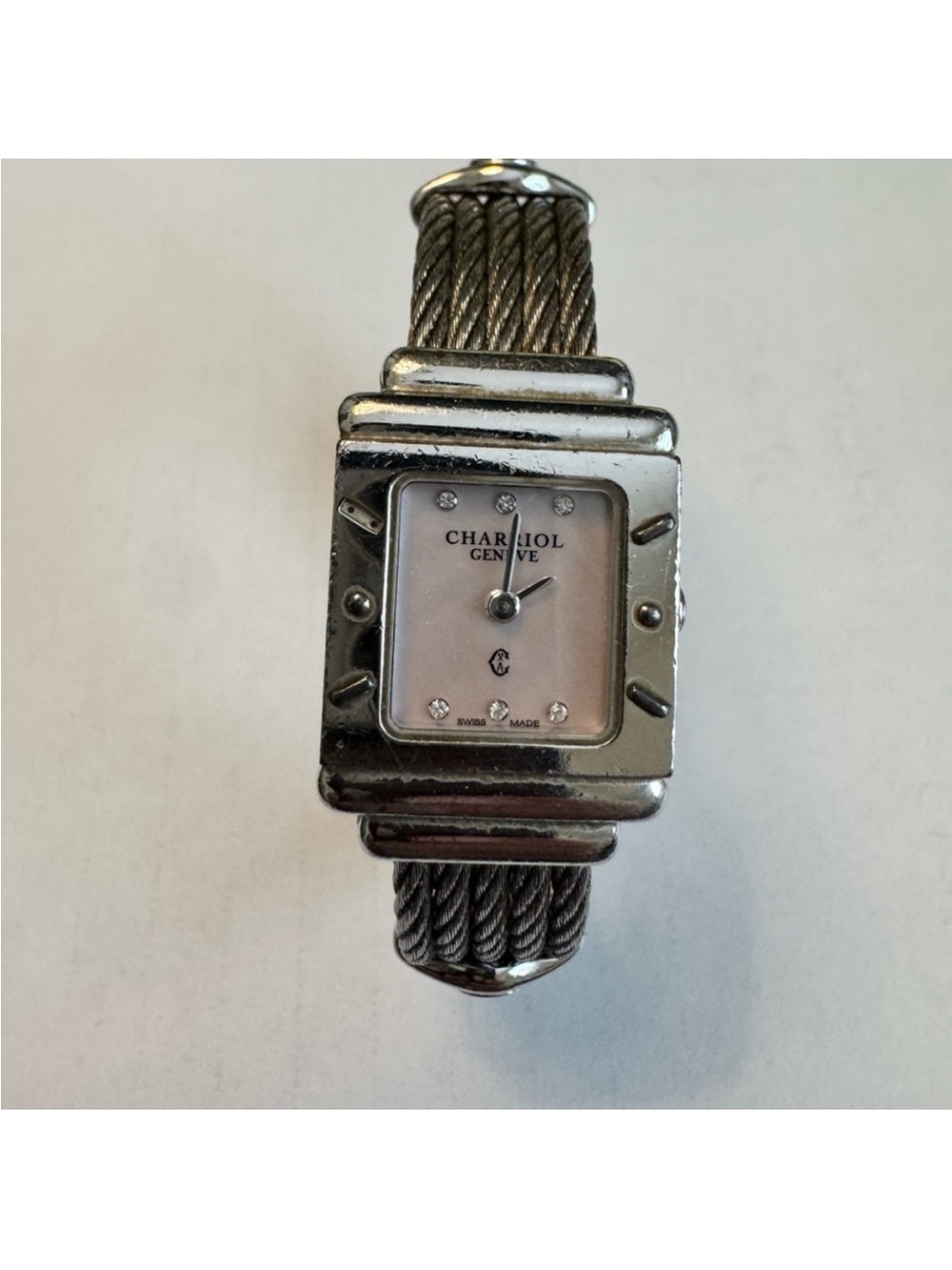 Charriol Silver-Tone Cable Bracelet Watch with Mother-of-Pearl Dial